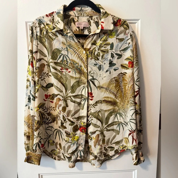 Philosophy Tropical Print Button Down Blouse Size Small - Picture 1 of 8